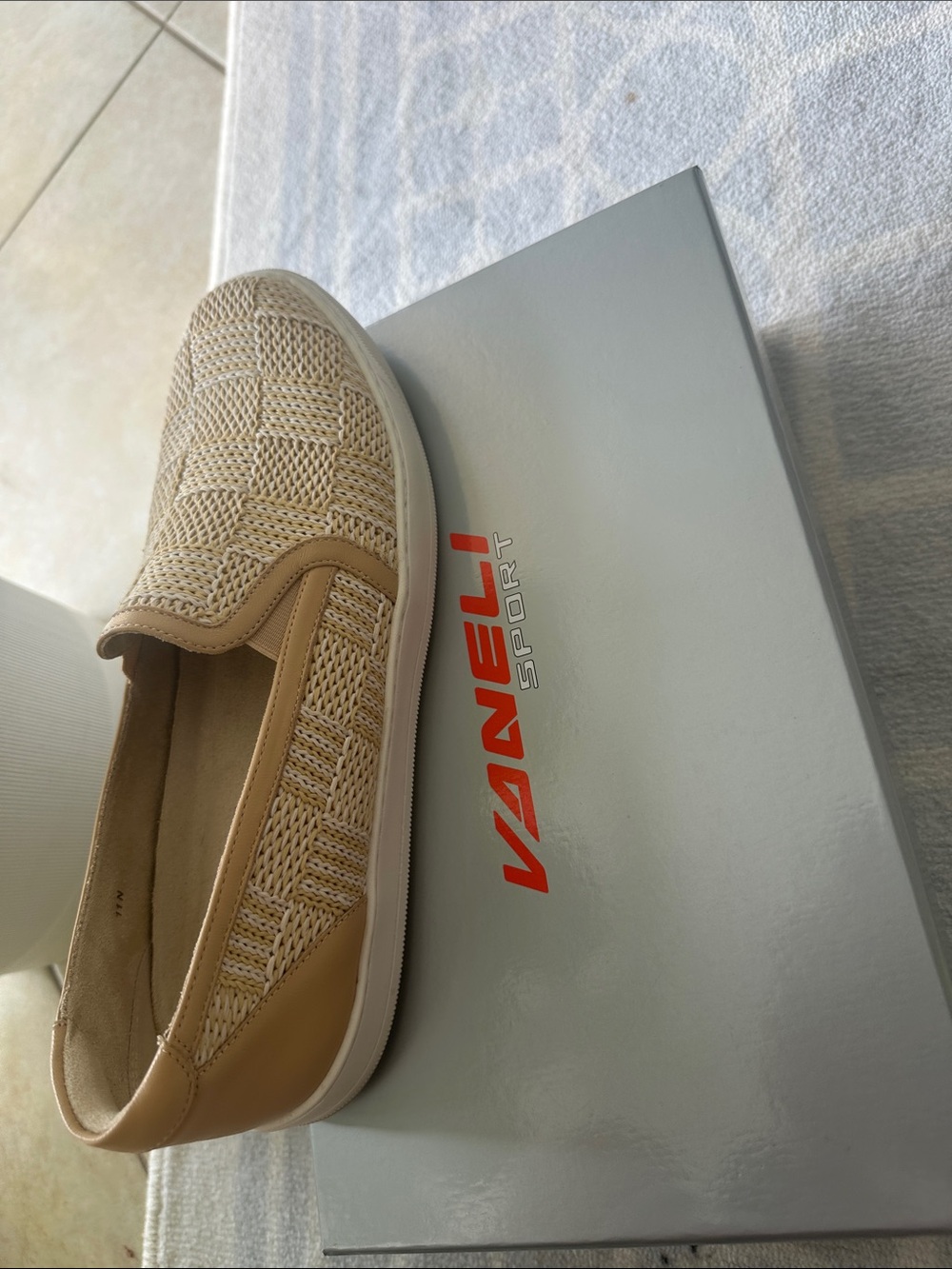 Vaneli Beige Woven Slip-On Sneakers